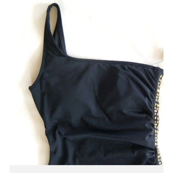 Laundry by Shelli Segal Black Gold One Shoulder Ruched Swim Suit Sze S - Picture 7 of 11
